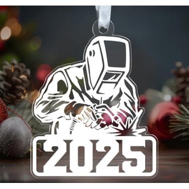 Imagem de Enfeite de acrílico Welder Christmas 2025 - Design de trabalhador de soldagem - Decoração de férias industrial - Pendurado em árvore de Natal - Presente para soldadores