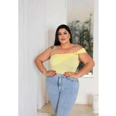 Imagem de Body Plus Size Um Ombro Detalhe Fivela - luh may, Amarelo, G1
