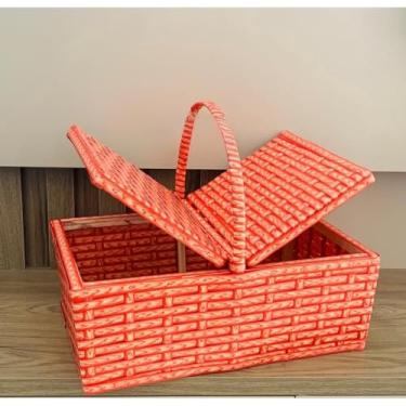 Imagem de Cesta Piquenique em Madeira e Fibras - Design Elegante, Dimensões Inteligentes e Acessório Completo para Momentos Especiais (Vermelho)