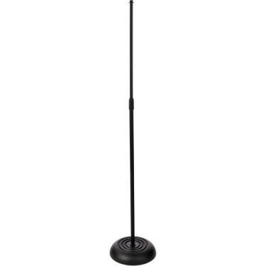 Imagem de Pedestal,suporte reto c/base desenhada redonda de ferro p/ microfone c