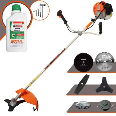 Imagem de Roçadeira Aparador de Grama À Gasolina Vulcan VR620H 62cc 3HP 12.500rpm Completo Com Kit 4 Lâminas + Carretel de Nylon + Escova de Aço + ÓLEO STIHL