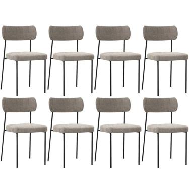 Imagem de Kit 08 Cadeiras Estofadas Para Sala De Jantar Melina L02 Bouclê Bege - Lyam Decor