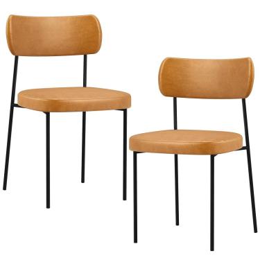 Imagem de Kit 02 Cadeiras Decorativas Estofadas Para Sala de Jantar Melina F01 Couríssimo Whisky - Lyam Decor