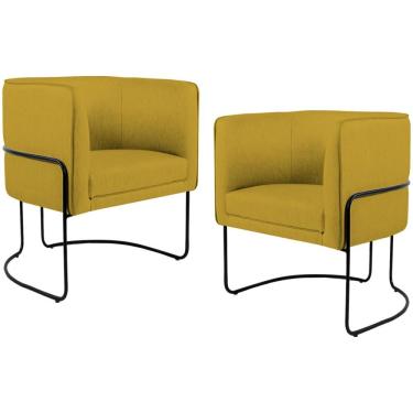Imagem de Kit 02 Poltronas Decorativas Fixa Base de Aço Preto Betina D02 Veludo Mostarda C-279 - Lyam Decor
