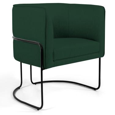 Imagem de Poltrona Decorativa Fixa Base de Aço Preto Betina D02 Linho Verde Musgo C-117 - Lyam Decor