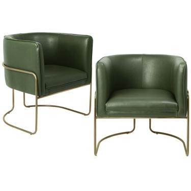 Imagem de Kit 02 Poltronas Decorativas Fixa Base de Aço Bronze Betina D02 Corano Verde Musgo B-89 - Lyam Decor