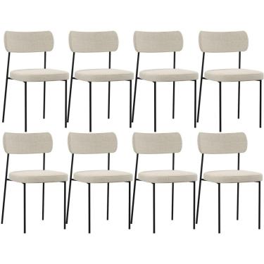 Imagem de Kit 08 Cadeiras Estofadas Para Sala De Jantar Melina L02 Linho Champagne - Lyam Decor