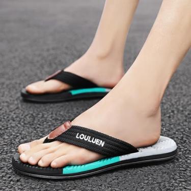 Imagem de Chinelo masculino confortável ortopédico com fascite plantar suporte de arco almofada macia antiderrapante casual verão praia chinelos, Preto, 38