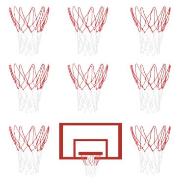 Imagem de 8 peças de mini redes de basquete de reposição para aros de basquete de 20 a 26 cm nylon vermelho branco pequena rede de basquete para crianças