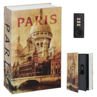 Imagem de Cofre de livro de desvio com cadeado de combinação, Decaller Safe Secret Caixa de bloqueio de metal escondida, 23,8 cm x 15,2 cm x 5,6 cm, Paris