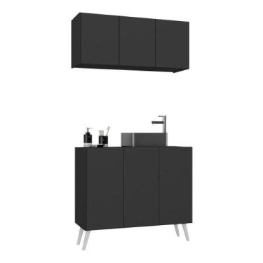 Imagem de Conjunto Gabinete De Banheiro E Armário Aéreo Retrô Mp5055 Preto branc