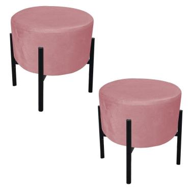 Imagem de Kit 02 Puffs Iron Suede Rose Base Palito D´rossi