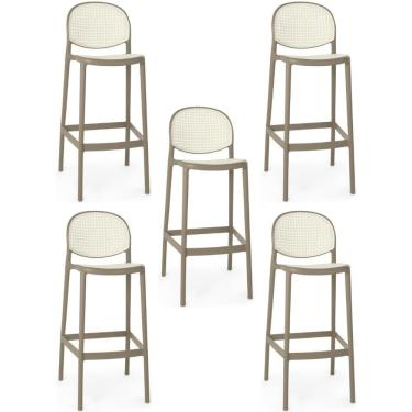 Imagem de Kit 5 Banqueta Alta Com Encosto Roma Em Polipropileno Cozinha/bancada - Branco/cinza Escuro