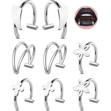 Imagem de OUFER Anel de lábio falso, aço cirúrgico 316L, piercing labial falso, kit de anéis de dentes de vampiro, 8 peças, ajustável, para lábios, orelhas, nariz, piercing falso, joias para mulheres e homens