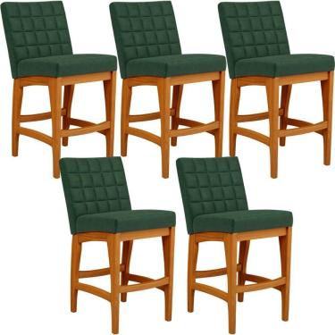 Imagem de Kit 05 Banquetas Baixa Cozinha Bancada L02 Verde Musgo