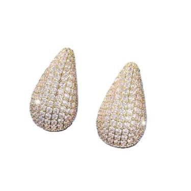 Imagem de RobRia Brincos femininos de zircônia em gota de ouro – Corte Asscher boêmio de aço inoxidável banhado a ouro 18K