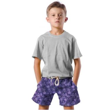 Imagem de Shorts Infantil Bermuda Calção Praia Verão Monstros Roxo Arte 364 - SM