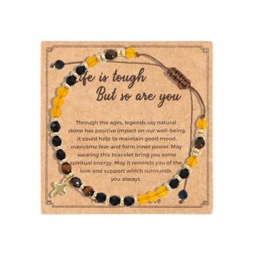 Imagem de Pulseira de cruz feminina com pedras curativas Life Is Tough But So Are You, joias inspiradoras, presentes de amizade para mulheres, presentes de Natal