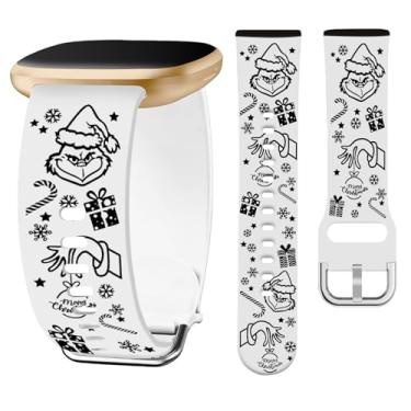 Imagem de Watbro Pulseira gravada de Natal compatível com Fitbit Versa 3/Sense/Fitbit Versa 4/Sense 2 para mulheres e homens, pulseira de silicone macio fofo boneco de neve gravada
