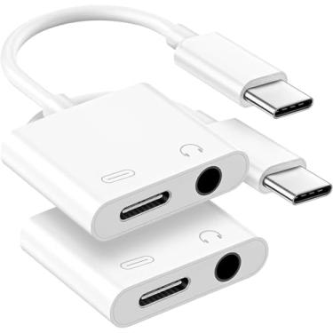 Imagem de USB C para fone de ouvido e adaptador de carregador de 3,5 mm, pacote com 2 cabos tipo C para conector auxiliar Dongle com carregamento rápido PD para iPhone 17 Air/16e/17/15/16 Pro/Max/Plus, iPad