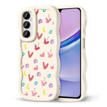 Imagem de CASBST Capa de telefone compatível com Galaxy A15 5G para mulheres e meninas, moldura ondulada encaracolada com estampa fofa, capa de telefone à prova de choque de silicone macio e estética para