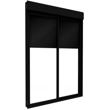 Imagem de Porta de Alumínio de Correr Lateral 2 Folhas Persiana Integrada Automatizada 220 Volts 235x160 Preto