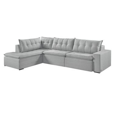 Imagem de Sofá Retratil Com Chaise Esquerda Titan 7 Lugares 3,56m Tecido Linho Cor Gelo 2322