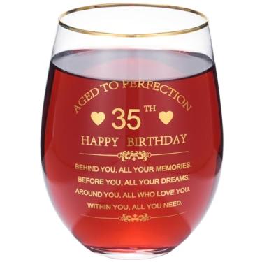 Imagem de Calltoge Presentes inspiradores de aniversário de 35 anos para mulheres e homens copo de vinho de 425 g copo de vinho tinto Behind You All Your Memories Before You All Your Dreams Presente de