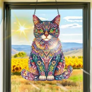 Imagem de Acrílico colorido, apanhador de sol, decoração de janela pendurada para gatos, arte de parede de arco-íris, para quarto, varanda, interior e exterior, jardim, enfeites de Natal, decoração 19 x 19 cm