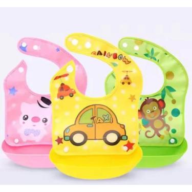 Imagem de Kit Com 3 Babador Silicone Cata Migalha Impermeável - Genérica, Sortid