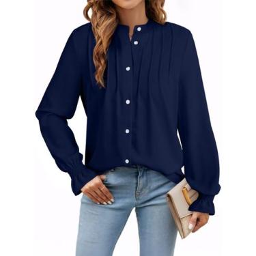 Imagem de Blusas casuais femininas elegantes, elegantes, com botões, camisetas d