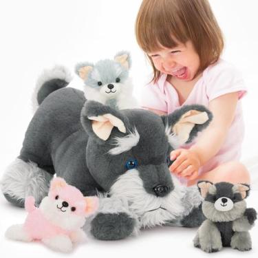 Imagem de Bicho de pelúcia MoriSmos Plush Schnauzer Dog com bebês de 50 cm