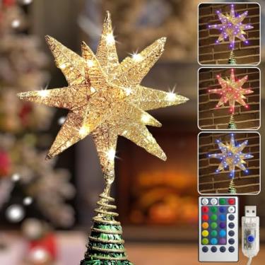 Imagem de Topper de árvore de Natal estrela champanhe dourado com 50 luzes de LED branco quente, topo de árvore de estrela para decoração de árvore de Natal, 11 x 7,87 polegadas com linha longa de 5 m, Estrella