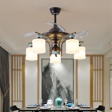 Imagem de Ventilador de teto moderno e discreto com luz LED para sala de estar, restaurante, quarto, escritório, casa de campo ou hotel, com controle remoto (5 lâmpadas, 1 unidade).