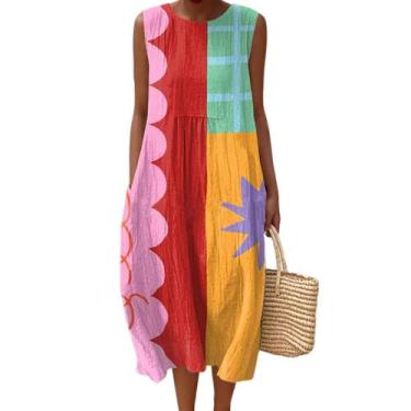 Imagem de Vestido maxi feminino Akivide com estampa floral boho de verão com bol