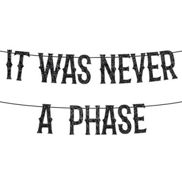 Imagem de Decorações de festa de aniversário de 30 anos para ela Him Black Glitter It Was Never A Phase Banner Old English Emo Decorações de festa de aniversário Funeral 30º aniversário suprimentos decorações