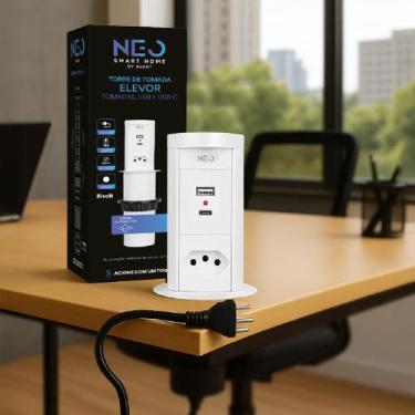 Imagem de Torre 3 Tomadas ou 1 Tomada USB Tipo C Embutir Retrátil Elevor Para Ba