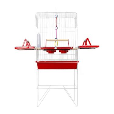Imagem de Gaiola para Papagaio, Viveiro Grande Gaiola Aberta para Calopsita Triplex para Calopsitas Ring Neck Ave Mansas Pássaros Livres Poleiro Madeira(VIVEIRO PEQUENO VERMELHO)