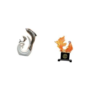 Imagem de Fenteer Escultura de Golfinho em Cerâmica, Arte Abstrata Moderna, Estátua de Resina, Ornamento Artesanal, Estatueta de Carpa Chinesa para Decoração de TV, Lar