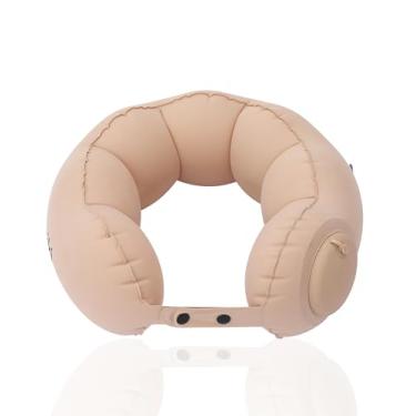 Imagem de Travesseiro inflável de pescoço para viagens – Almofada de ar leve e autoinflável para cochilos de avião, carro, trem e escritório – Almofada compacta portátil de suporte de pescoço