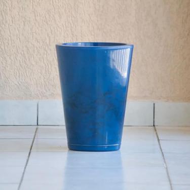 Imagem de Vaso de Plantas Flores Decorativo Sala Jardim Casa Coluna Cone Redonda 39x29 Lisa Marmorizada Polida com Prato (Azul)