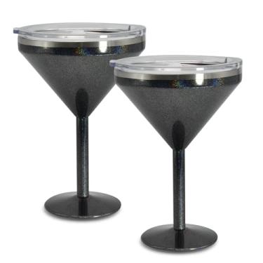 Imagem de AGH Pacote com 2 copos de martini de aço inoxidável com tampa, copo de Margarita isolado de 293 ml, copos de vinho a vácuo de parede dupla para festas, férias, piscina, praia e pátio (tinta glitter