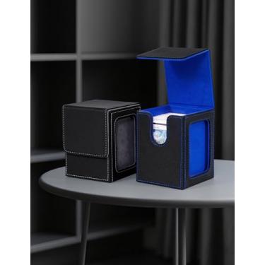 Imagem de Card Deck Box for MTG, Trading Card Storage Box with Commander Display Fits 100+ Double Sleeved, Organizer for CCG TCG Sports(Black&Blue)