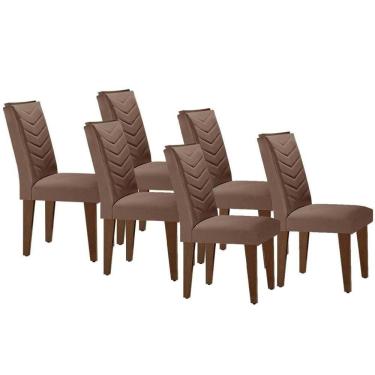 Imagem de Cadeira Sala De Jantar Londrina Madeira Kit 6 Un Capuccino - Veludo Capuccino - Rufato