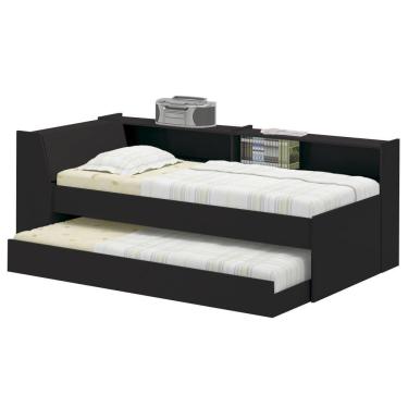 Imagem de Cama Solteiro Bicama Bau Estante 2 Nichos Bb2829 Preto Dtall Preto