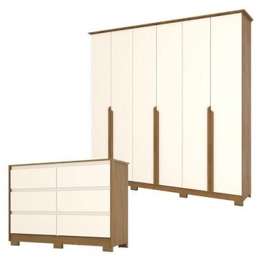 Imagem de Cômoda Ravenna E Guarda Roupa Casal Andréas Nature Off White - Henn