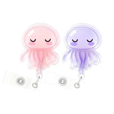 Imagem de 2 peças de molinete retrátil para enfermeira, médico, trabalhador médico, estudante de enfermagem | Porta-crachá de identificação de enfermeira pediátrica fofo com clipe jacaré de nylon durável de 61