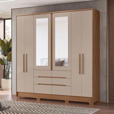 Imagem de Guarda Roupa Casal Ambiente San Francisco 6 Portas Carvalho Fendi Com Espelho - Moval