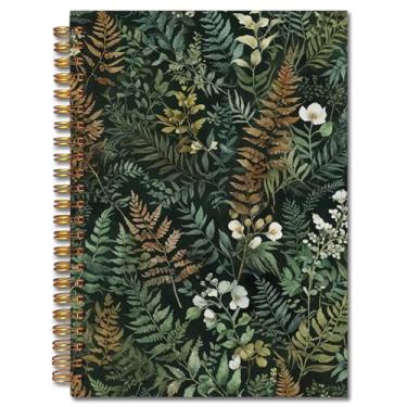 Imagem de Exqcom Cadernos espirais de plantas verde-escuras, diário botânico, diários florais de folhas de samambaia para escrever, caderno botânico rústico de flores cottagecore para anotações, 14 x 21 cm
