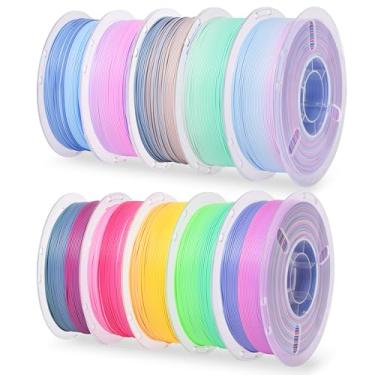Imagem de RAMBERY Pacote de filamentos de impressora 3D Matte Rainbow PLA, 10 cores no total de 10 kg, filamento de impressão 3D gradiente multicolorido de 1,75 mm para a maioria das impressoras 3D FDM